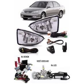 Kit Farol De Milha Neblina Honda Civic 2004 2005 2006 - Interruptor + Kit Xenon H11 6.000K Ou 8.000K