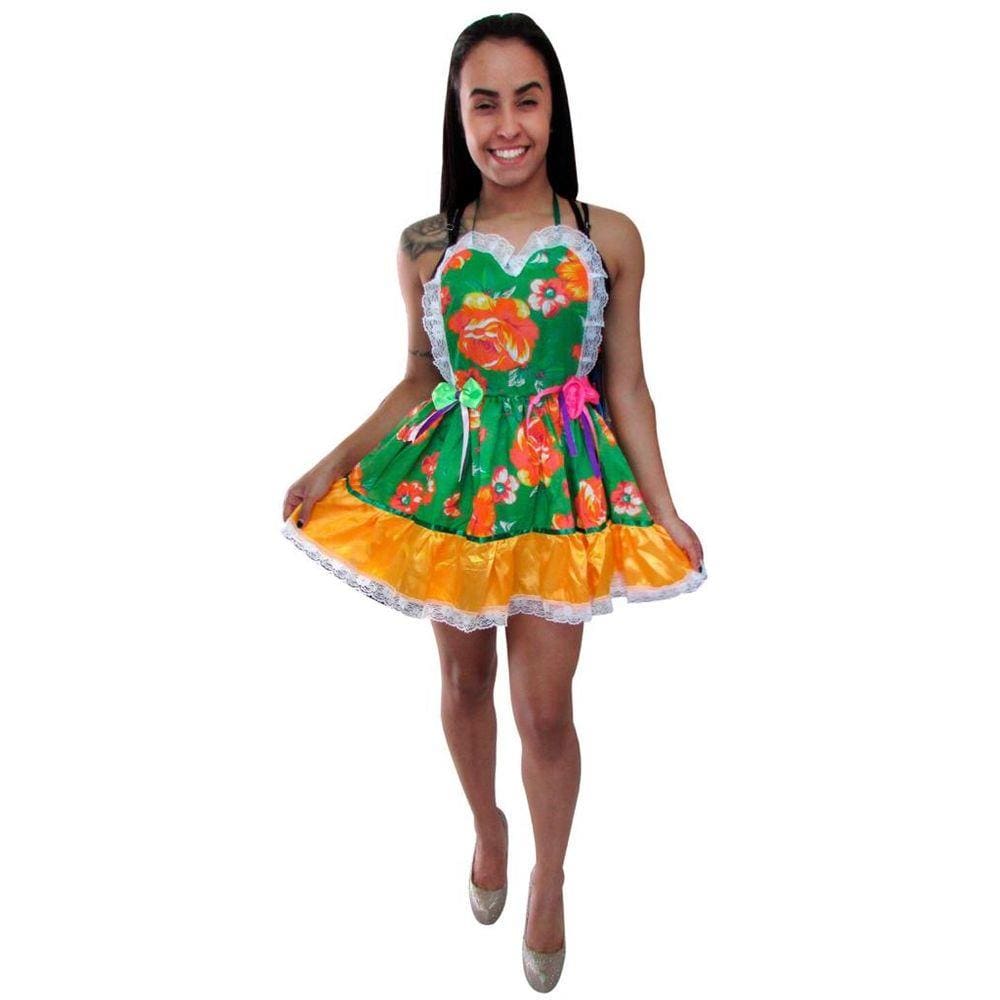 Vestido de festa junina caipira caipirinha adulto flores com tiara