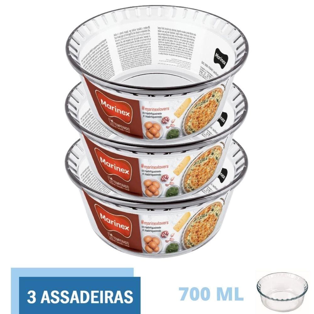 Forma Suflê Travessa Assadeira 700ml de Vidro Marinex - 3 Un
