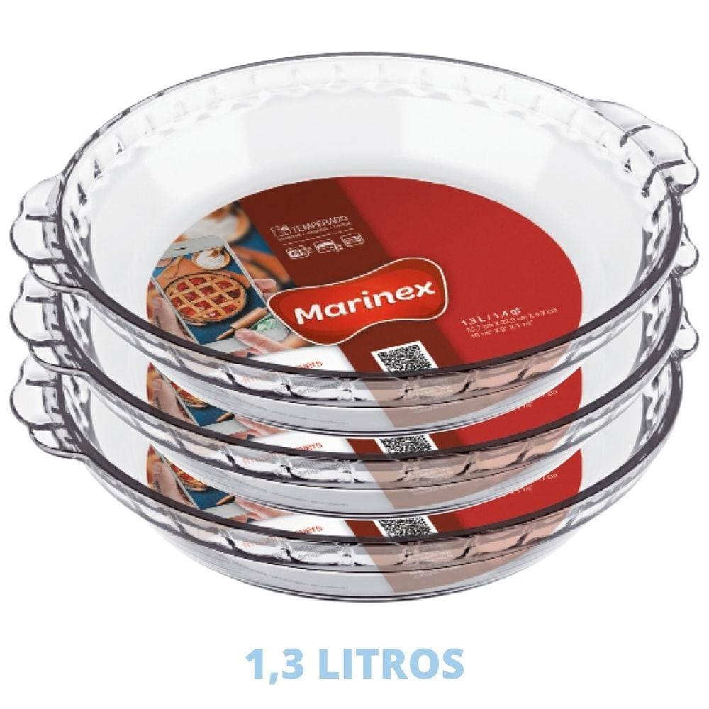 Forma Filetada 1,3L Travessa Vidro Temperado Marinex - 3 Un