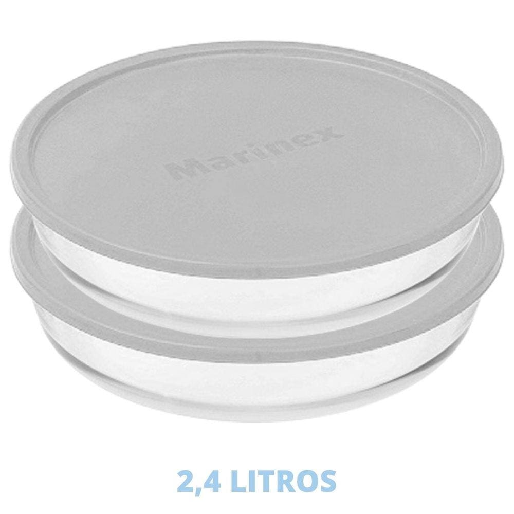 2 Formas Vidro Assadeira Travessa Redonda 2,4L Tampa Marinex