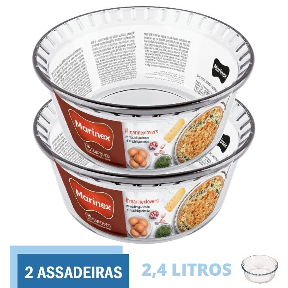 Kit 2 Formas de Vidro Travessa Suflê Redonda 2,4 L Marinex