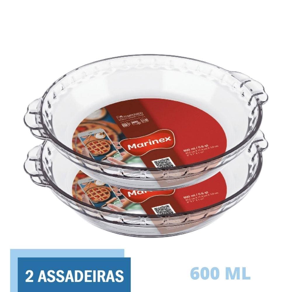 2 Travessas de Vidro Forma Filetada 600ml Doce Torta Marinex