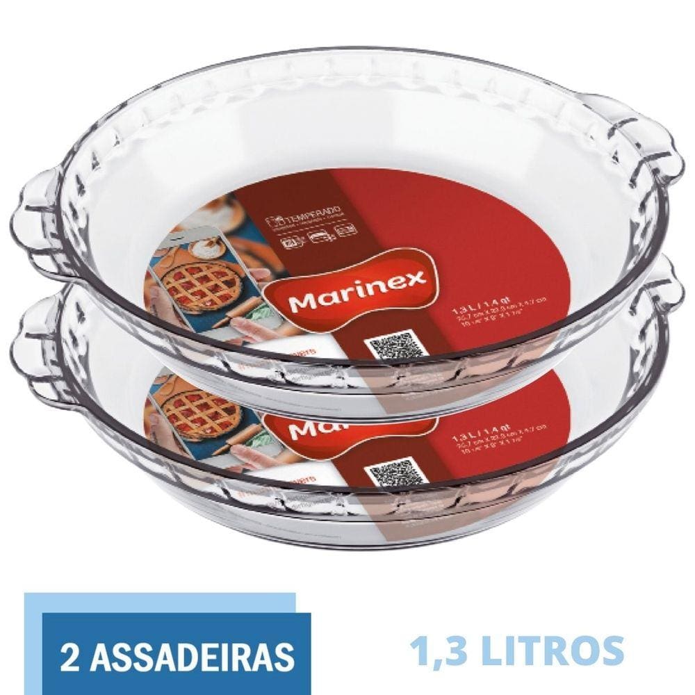 2 Travessas de Vidro Forma Filetada 1,3L Doces Torta Marinex