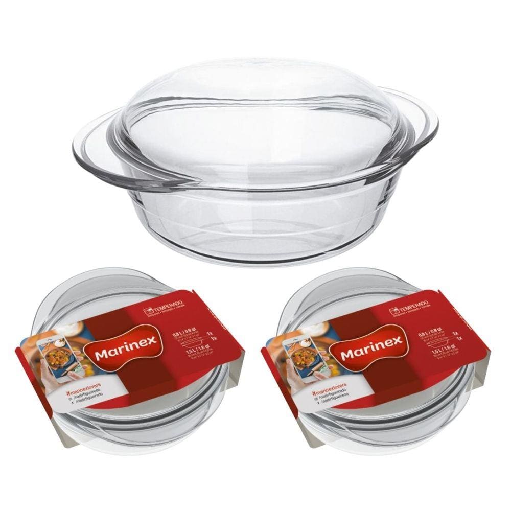 2 Assadeiras Vidro Terrina 2,3L Base 1,5L Tampa 0,8L Nadir
