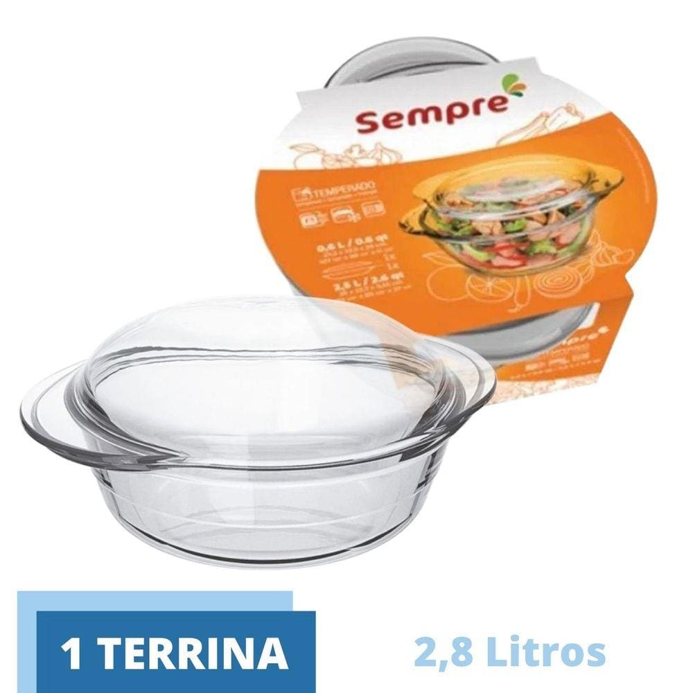 Travessa de Vidro Terrina 2,8L Base 1,9L Tampa 0,9L Nadir