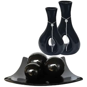 Vasos Par Furados E Centro De Mesa 3 Esferas Cerâmica Black