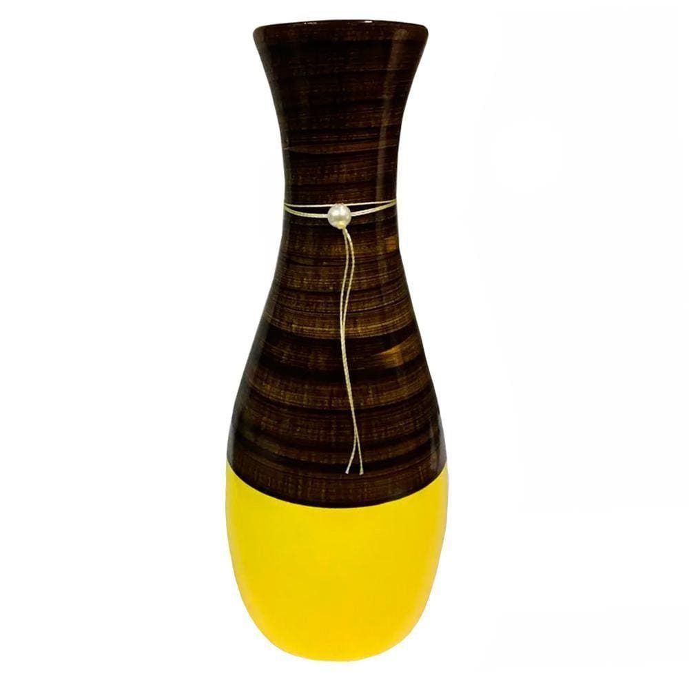 Vaso Garrafa Grande Em Cerâmica De Sala Amarelo E Marrom