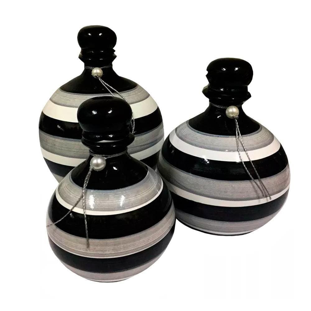 Trio Vasos Shalom em Cerâmica de Sala Decorativos Black Gray