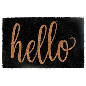 Capacho Fibra Coco Hello 45X75cm Marrom e Preto