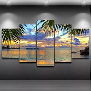 Quadro Mosaico Paisagem Praia 5 Peças 1,20x0,70cm Ref 14