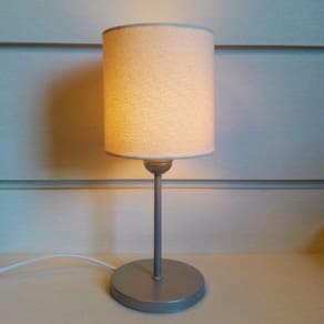Abajur de Mesa Cinza Cilindrica 14x15cm Algodão Crú Bivolt