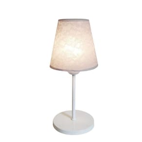 Abajur Mesa Aluminio Branco Tecido Cone Branco Renda Bivolt