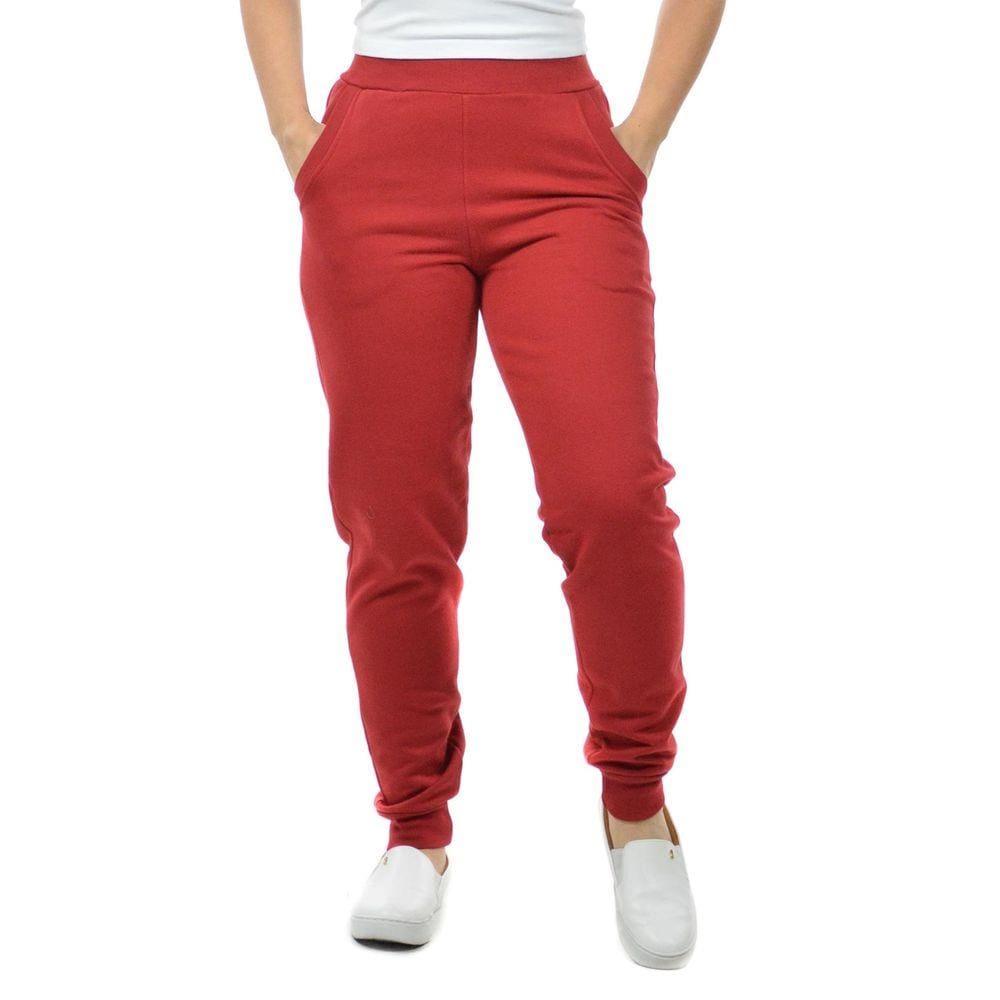 Calça moletom flanelado feminina básica punho