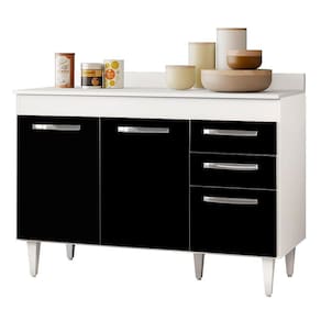 Balcão Gabinete de Pia Com Tampo Suécia 120cm 03 Portas 02 Gavetas Branco/Preto - Lumil Móveis