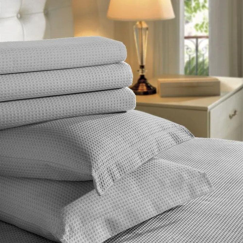 Colcha Queen Teka Genova Piquet Favo Cinza100% Algodão