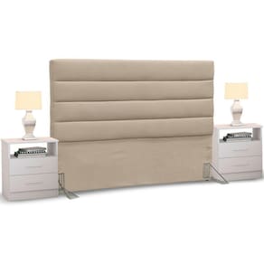 Cabeceira Casal Suede Bege e 2 Mesas de Cabeceira Branco