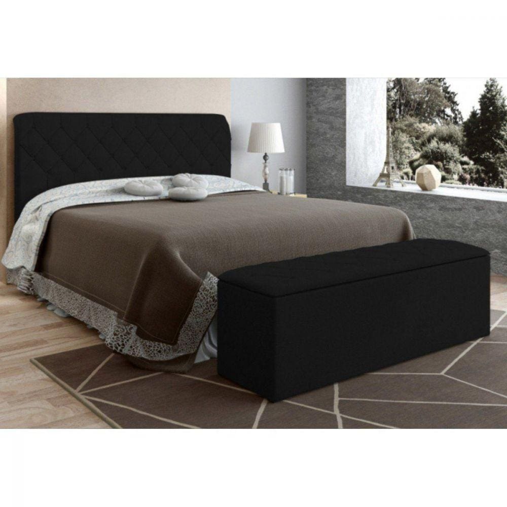 Cabeceira Baú Colchão Box De 160cm Paris Amassado Preto