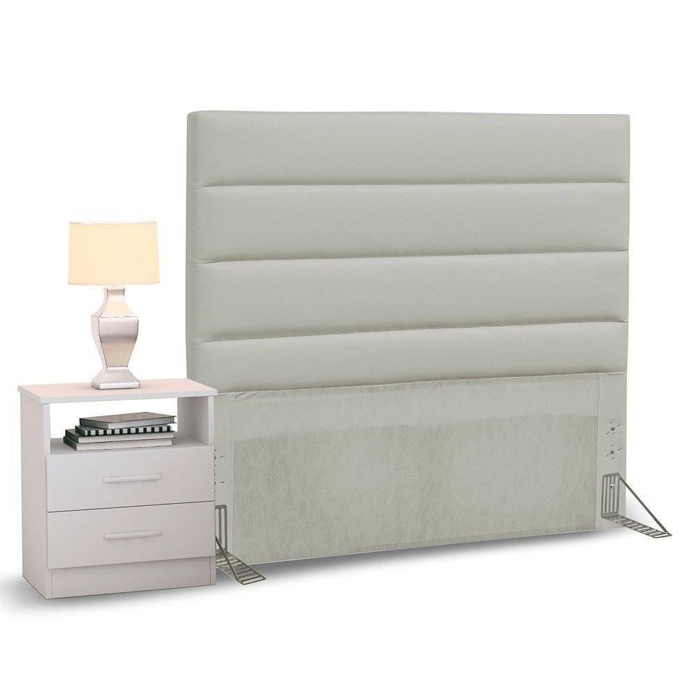 Cabeceira Solteiro 90cm Bege e 1 Mesa de Cabeceira Branco