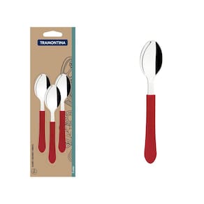 Conjunto de Colheres para Chá Tramontina Leme com Lâminas em Aço Inox e Cabos de Polipropileno Vermelho 3 Peças Tramontina