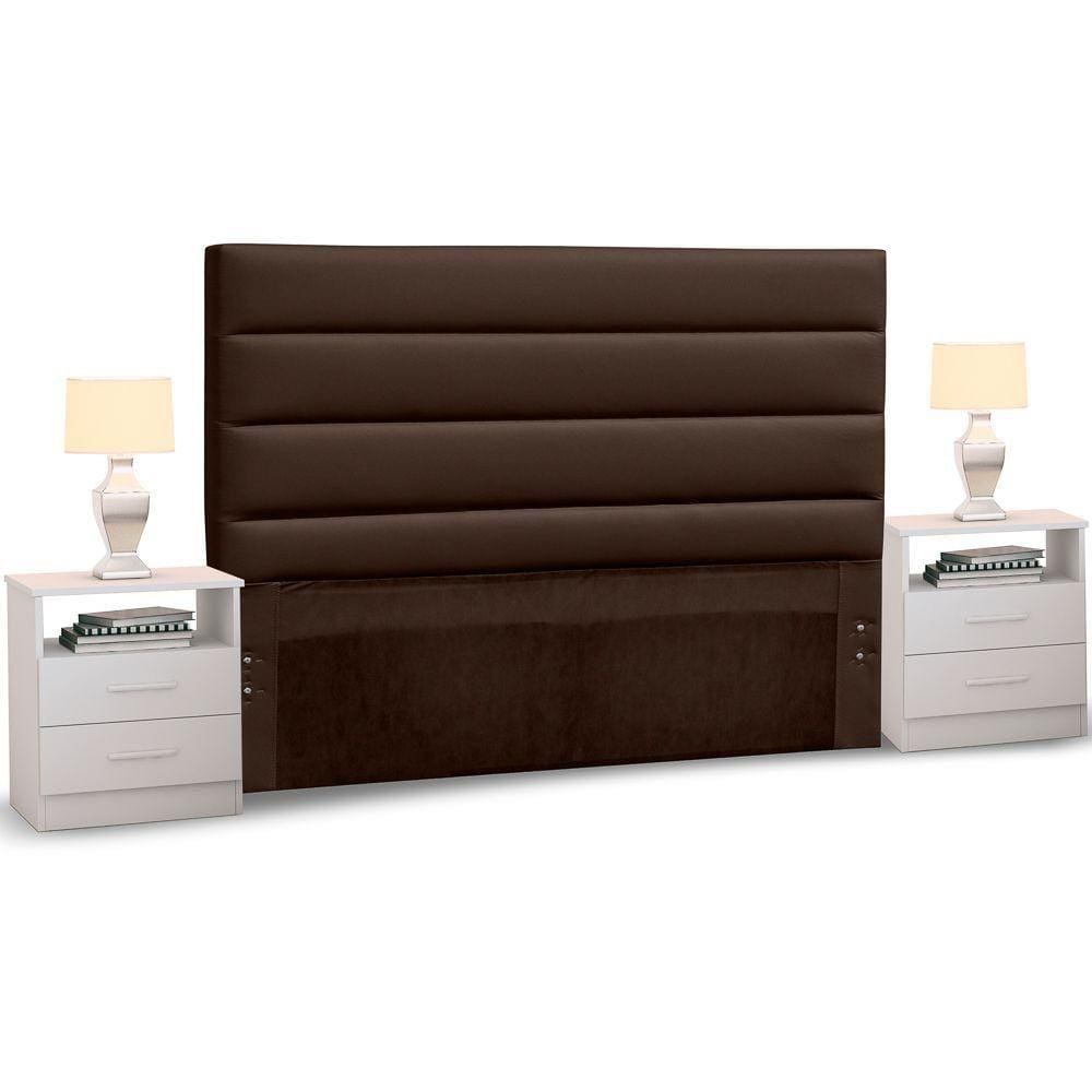 Cabeceira King Marrom 195cm e 2 Mesas de Cabeceira Branco