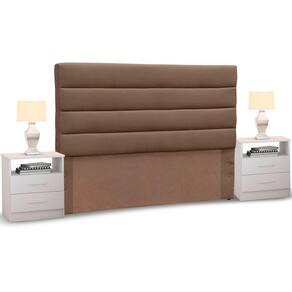 Cabeceira King Marrom 195cm e 2 Mesas de Cabeceira Branco
