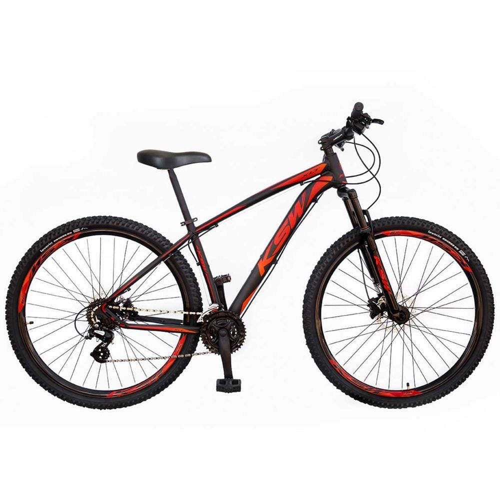 Bicicleta Aro 29 KSW XLT 2020 Altus 24v e Trava Preto com Vermelho e Laranja 17
