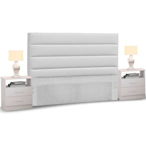 Cabeceira Cama Box Casal Queen 160cm Greta Corano Branco e 2 Mesas de Cabeceira AD1 Branco - Mpozenato