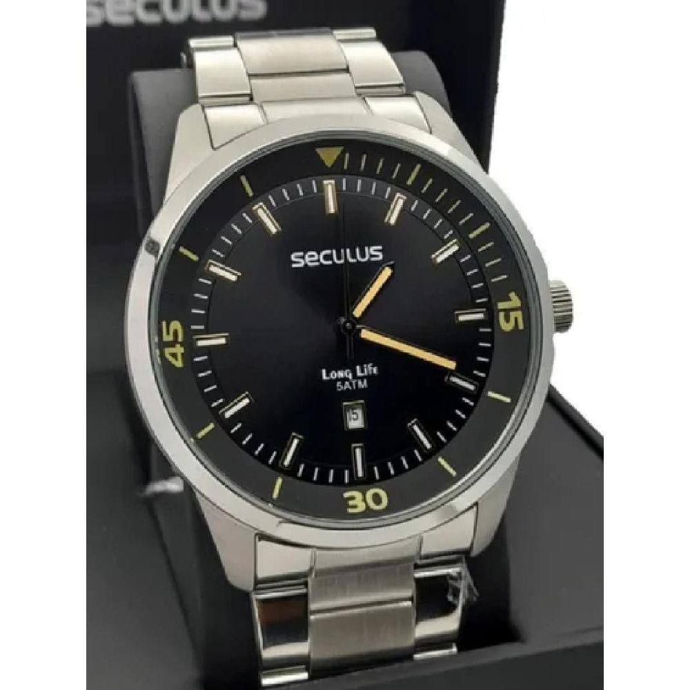Relógio Masculino Seculus Long Life Modelo 77036g0svna1 Aço Inoxidável  Fundo Preto no Submarino.com