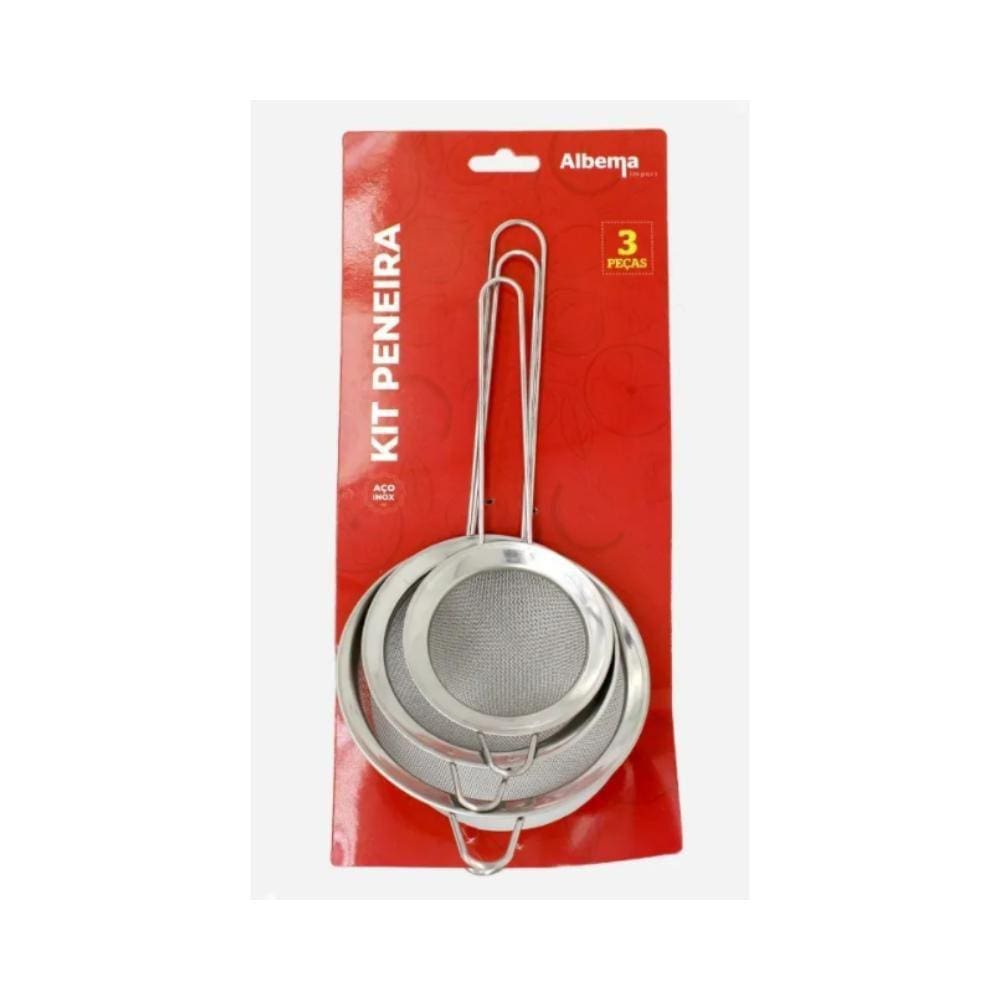 Kit 3 Peneiras Aço Inox Utensilio Cozinha Inox 10,12,14Cm