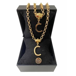 Colar + Pulseira Elo Português Grosso 6mm Letra "C"