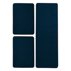 Jogo de Tapete para Cozinha Relevo 3 Peças Azul Marinho Oasis