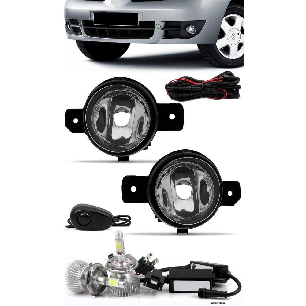 Kit Farol de Milha Renault Clio 2003 à 2012 Botão Alternativo + Kit Lâmpada Super LED 6000K