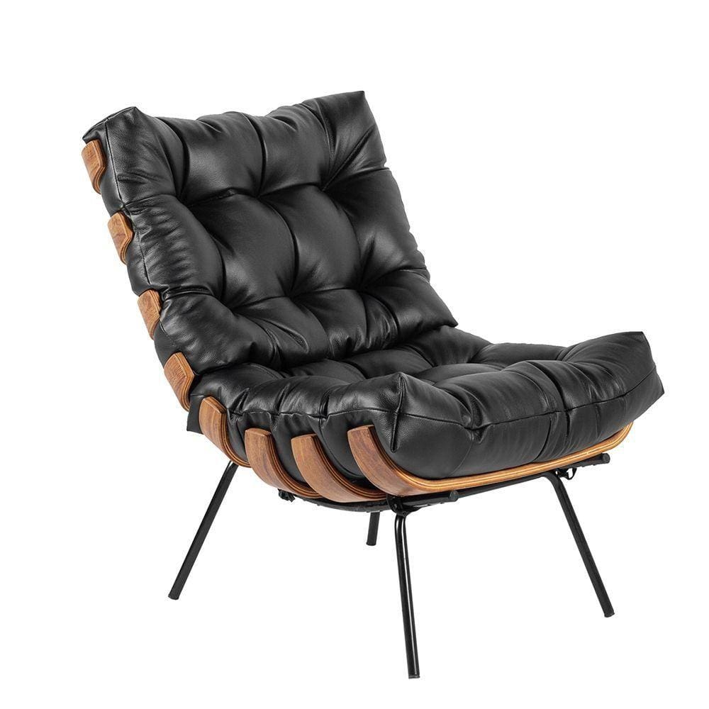 Poltrona Costela Couro Legítimo Base de Metal Preto Drossi