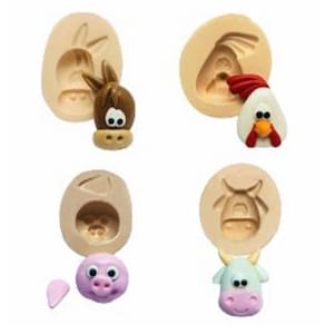 Molde De Silicone Rosto Fazendinha, Vaca, Cavalo, Galinha E Porco, Resina, Confeitaria, Biscuit Molds Planet