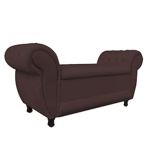 Recamier com Baú Grécia Namoradeira Calçadeira Suede Marrom