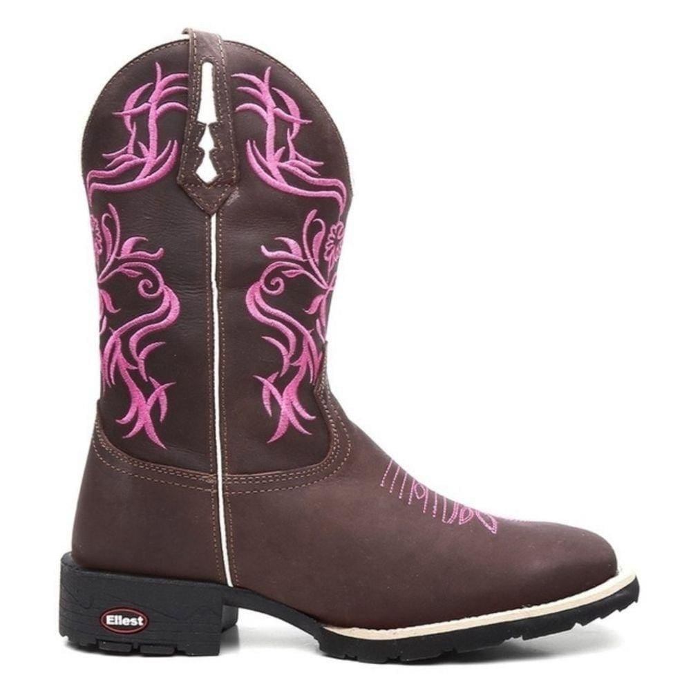 Bota Texana Feminina Floral Rosa