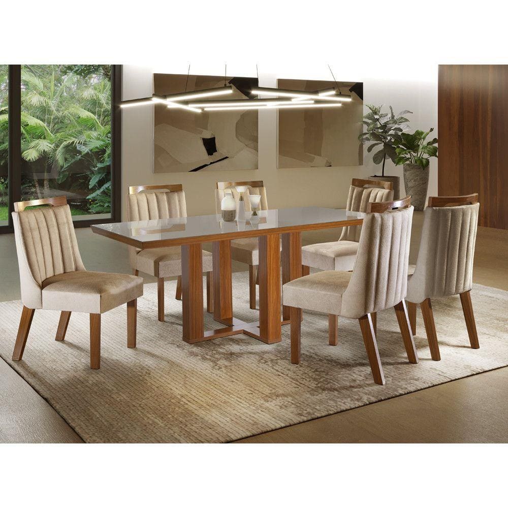 Conjunto Mesa de Jantar Áustria com Vidro e 6 Cadeiras