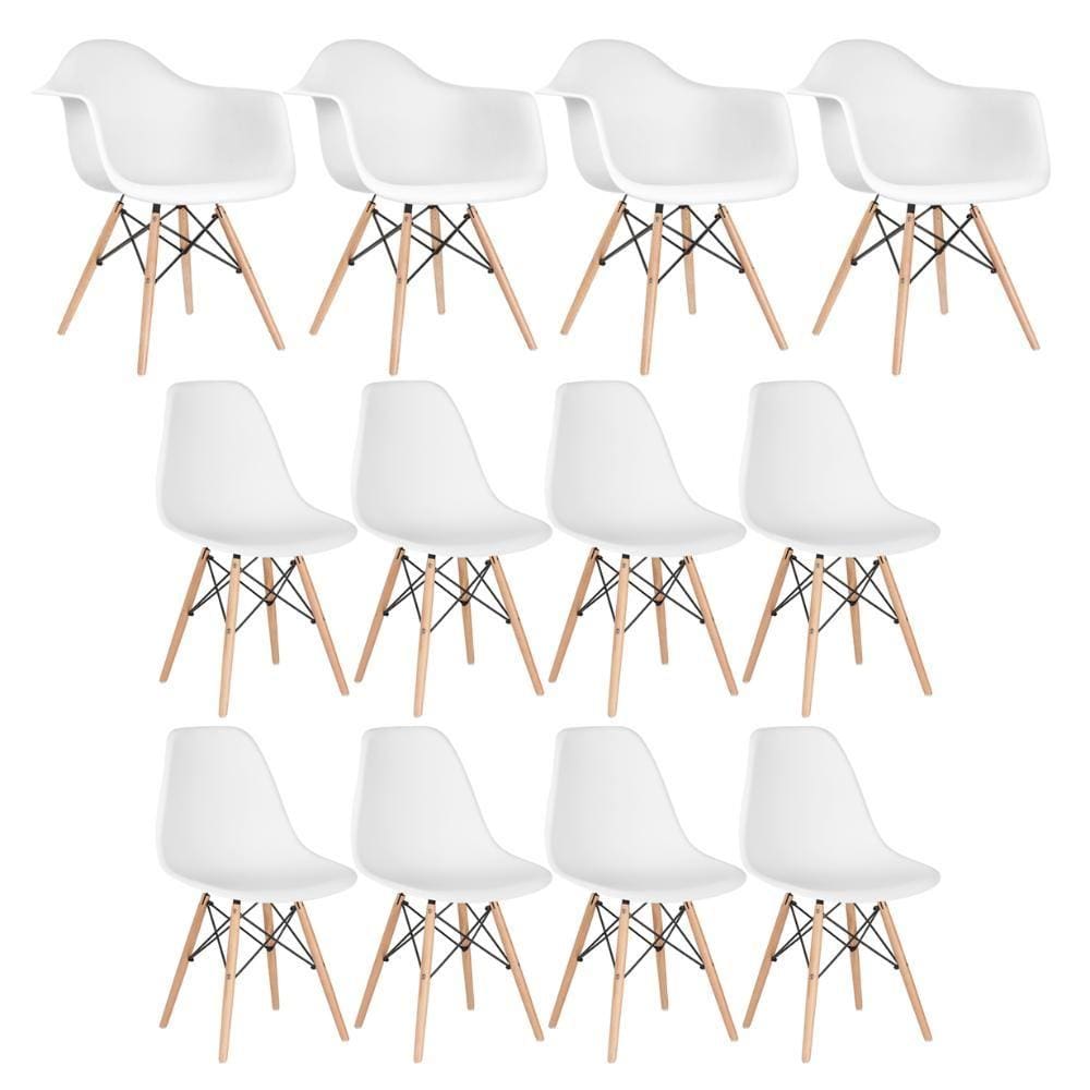 Conjunto 4 x cadeiras Eames DAW com braços + 8 cadeiras Eiffel DSW