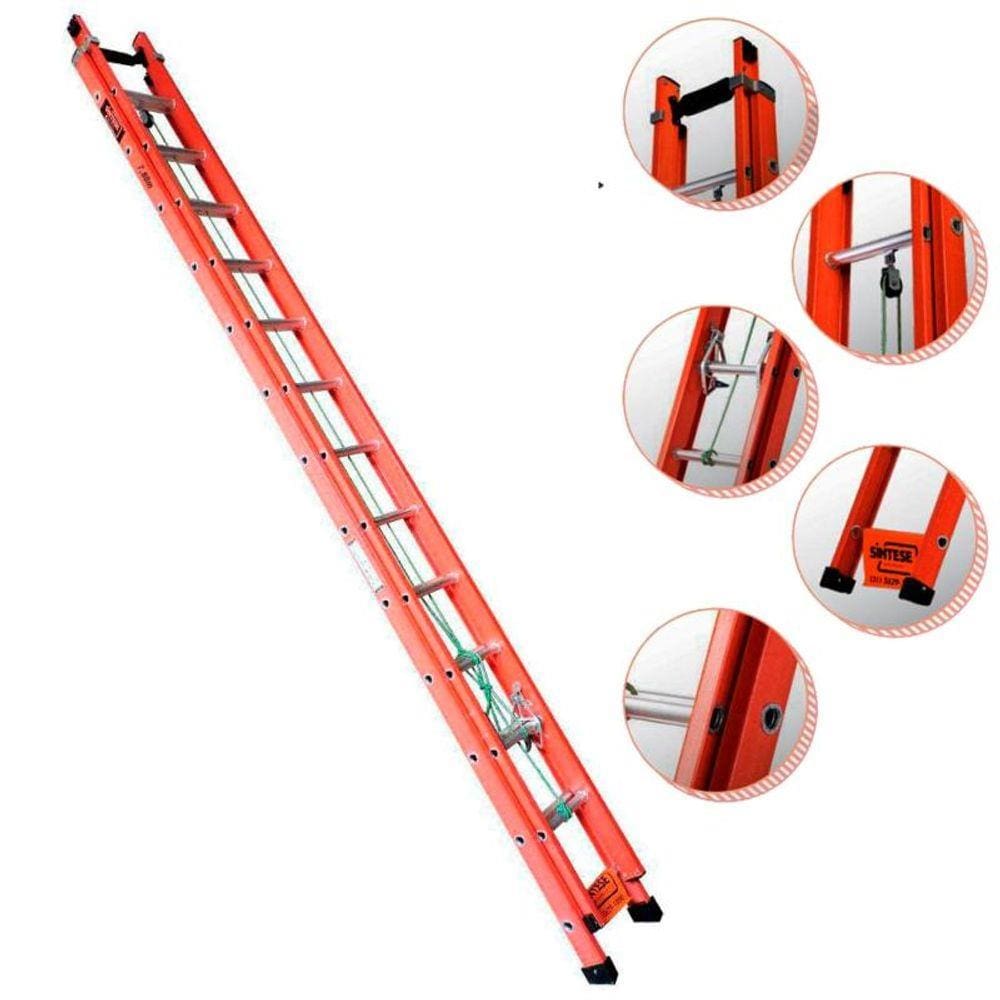 Escada de Fibra de Vidro 26 Degraus Extensível 4,8 x 8,1 Metros EAFD-26 SÍNTESE