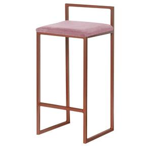 Banqueta Decorativa Jasmine Base Bronze Veludo Rosê