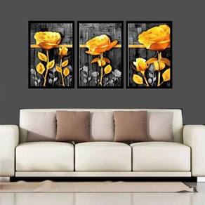 Kit 3 Quadros Decorativos Flores Amarelas Conjunto
