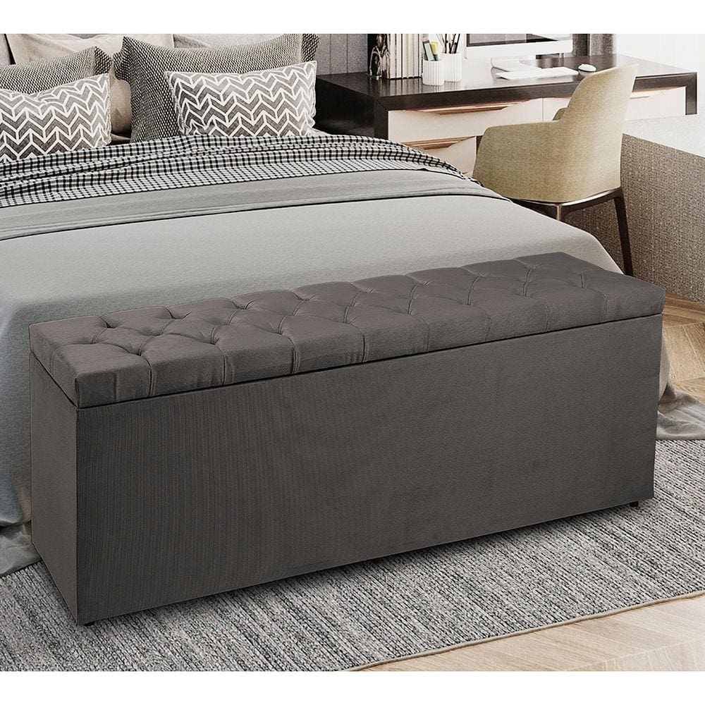 Recamier Baú 1,60m Madrid Suede Cinza Dal Poz Estofados
