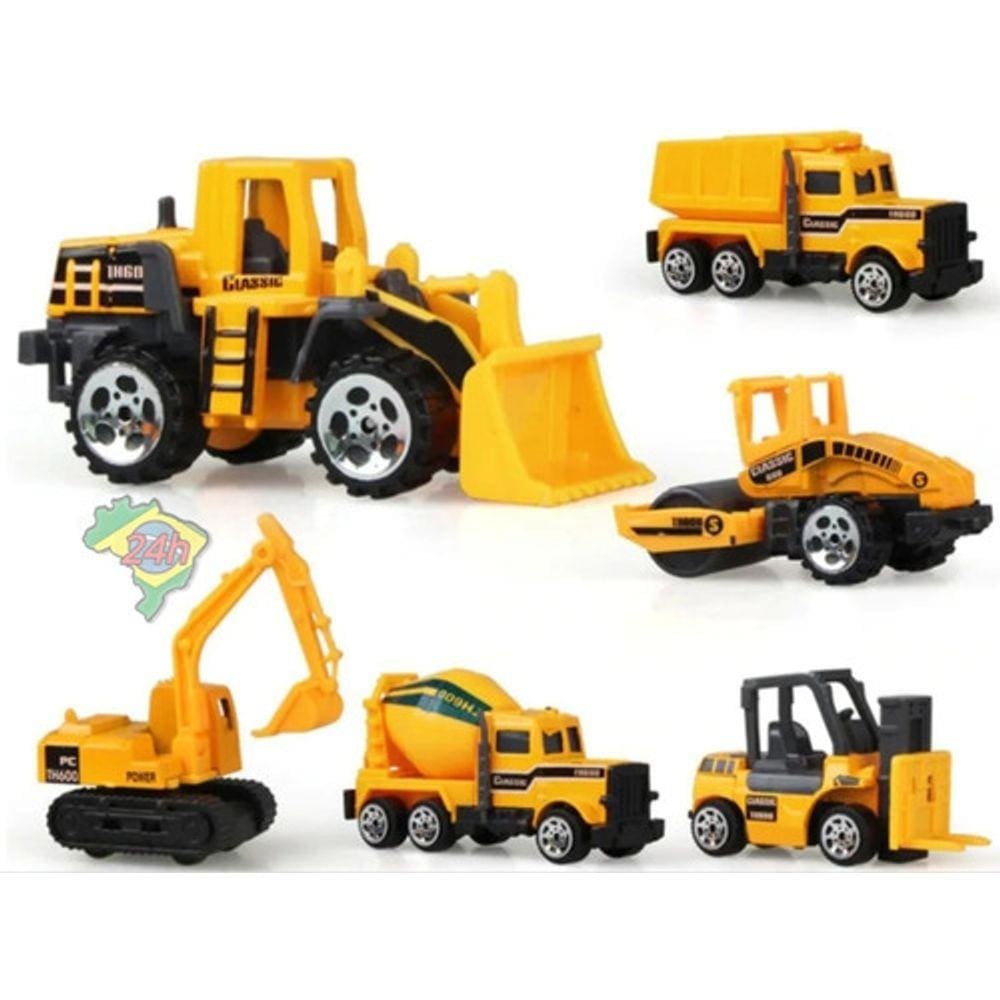 6 Mini Escavadeira Trator Retroescavadeira Rolo Betoneira