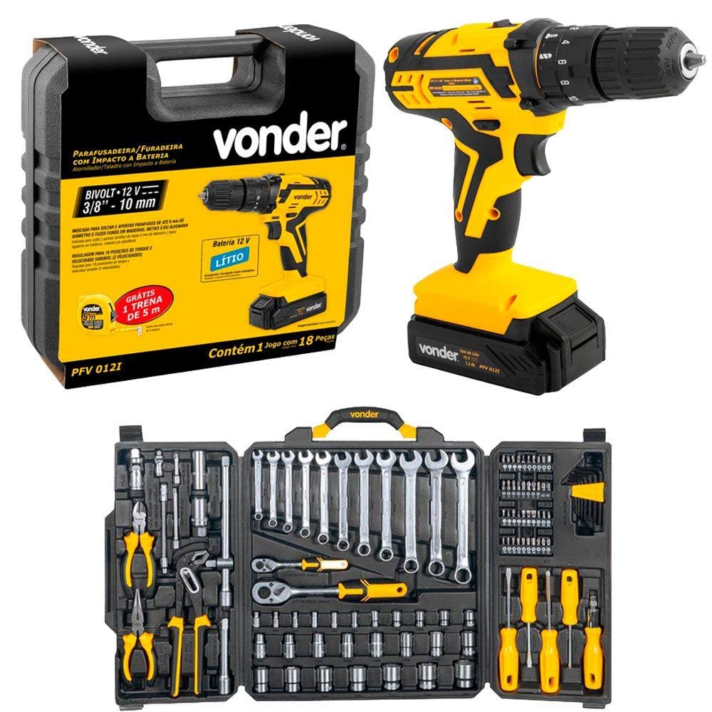 Kit Parafusadeira PFV012I + Jogo de Ferramentas 110Pç - Vonder