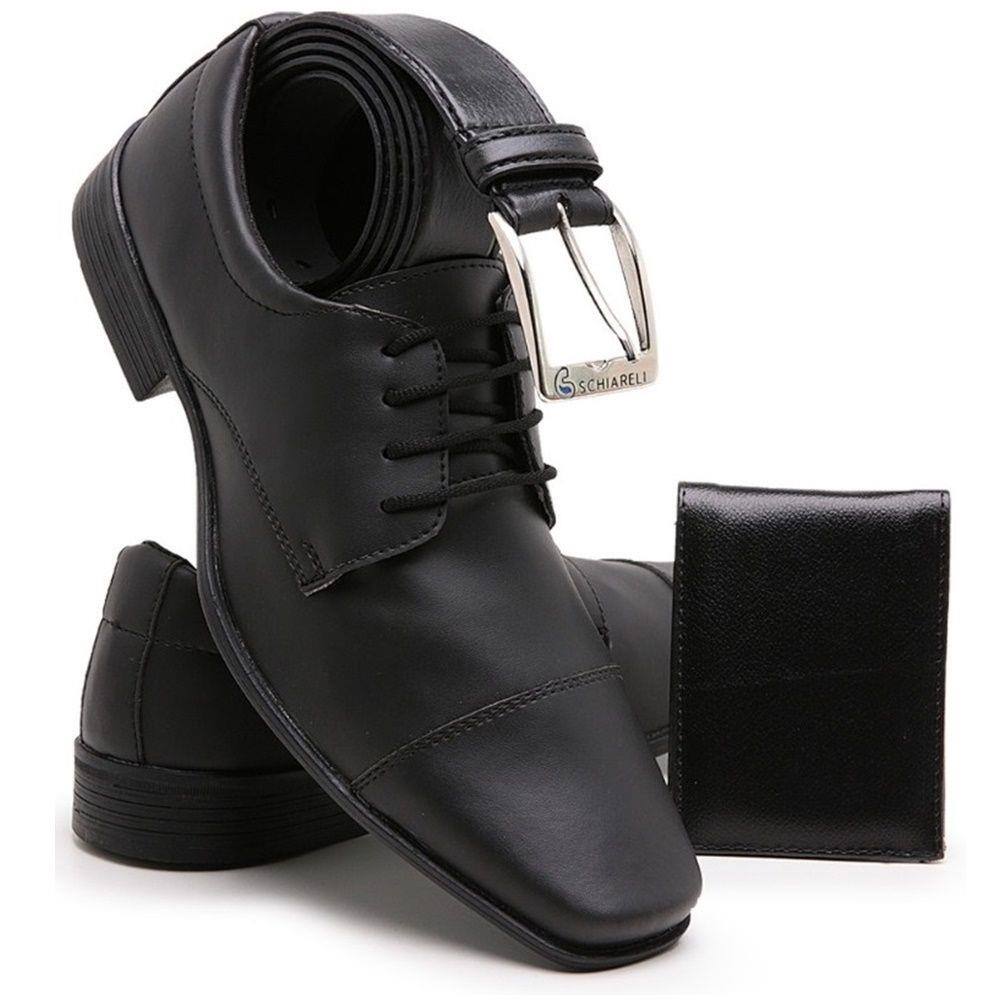 Kit Sapato Social Em Sintético Com Cinto E Carteira Schiareli 801