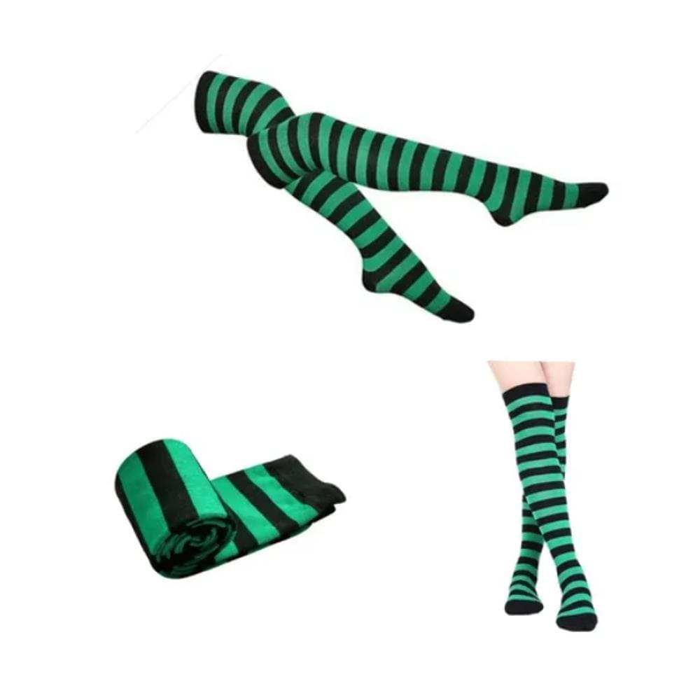 Meia Até Joelho 7/8 Verde Com Listra Preta