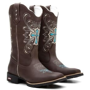 Bota Texana Feminina Couro Cruz Azul