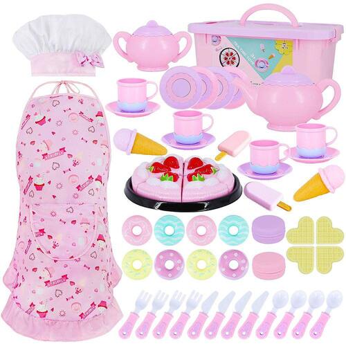 Tea Party Set for Little Girl Kitchen Pretend Tea Toy Set Play Food Toy