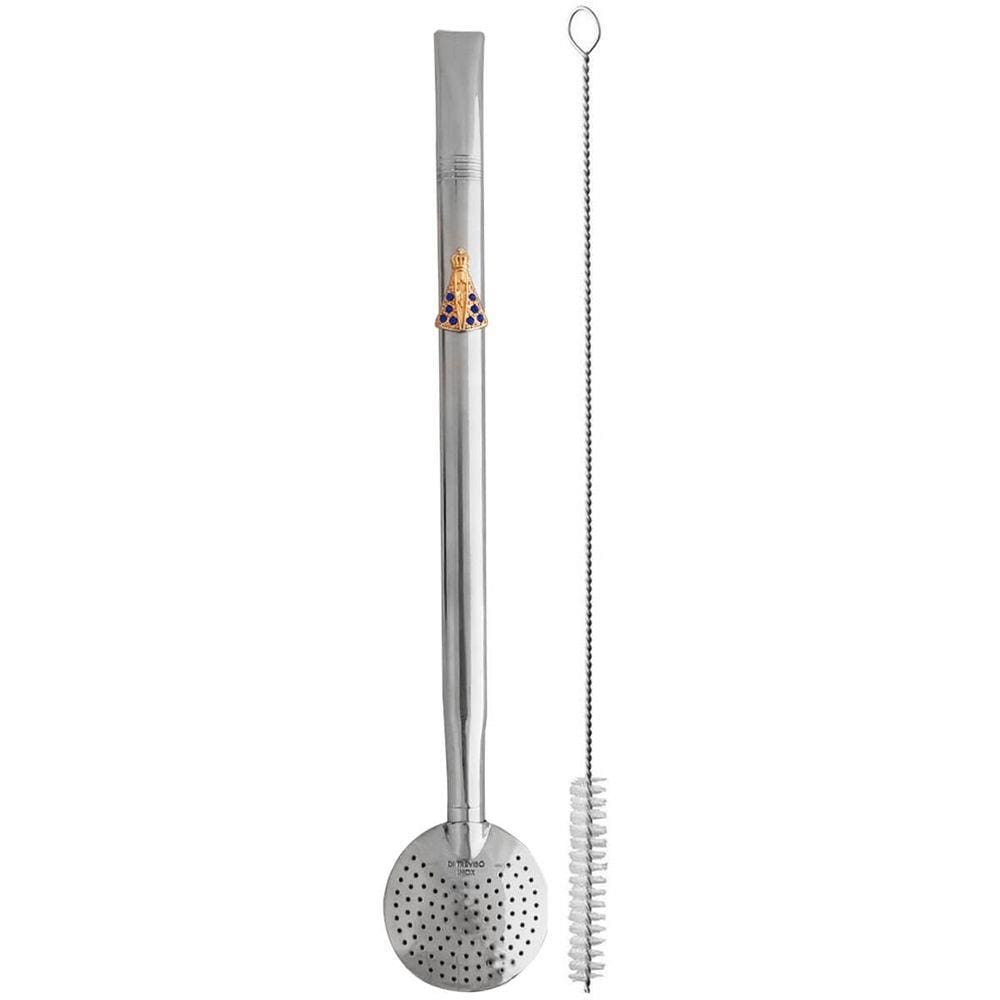 Bomba De Chimarrão Tereré Aço Inox 23cm Com Rosca Pingente Nossa Senhora
